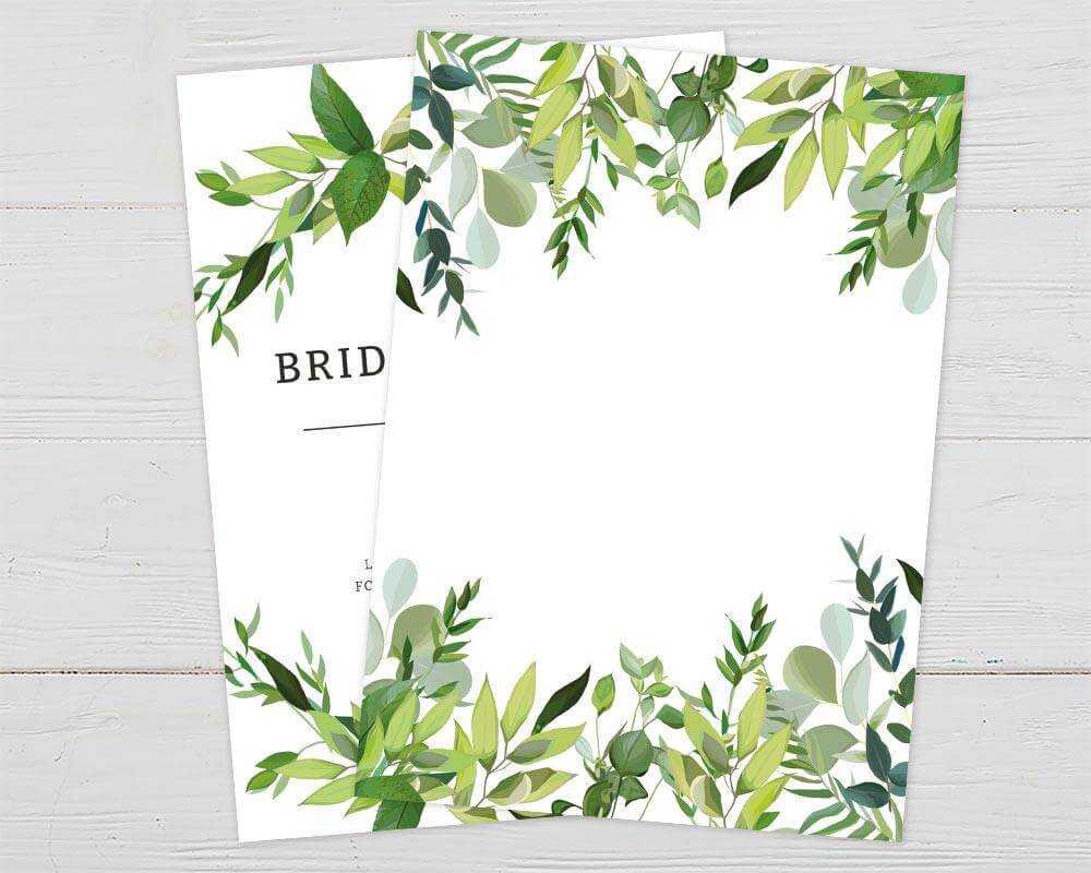Elegant green leaves bridal shower invitation with botanical design.