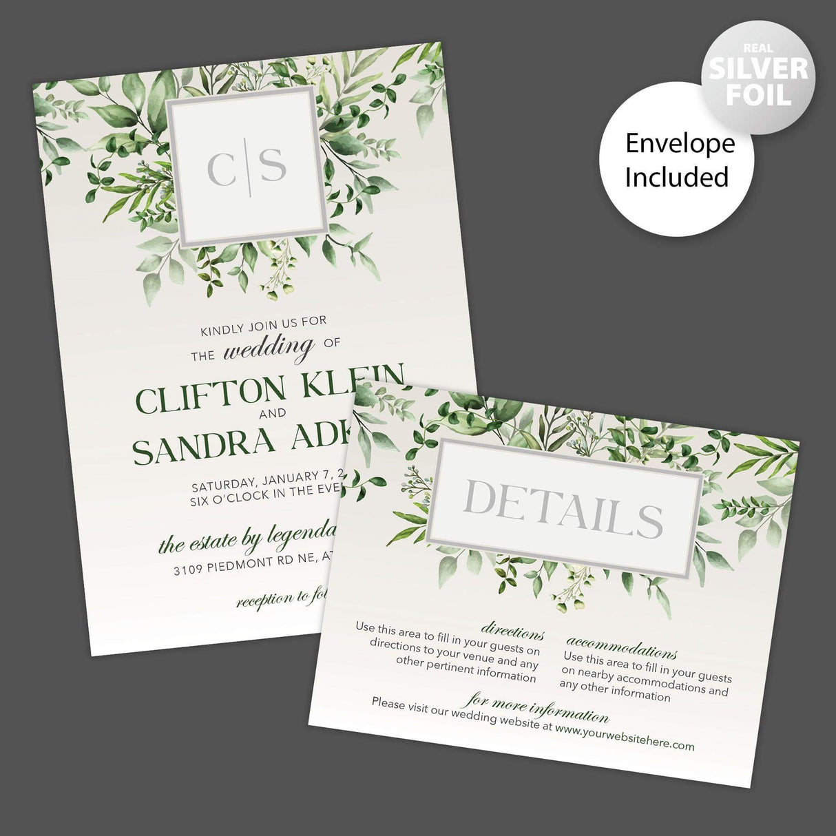 Green Monogram Foil Invitation - goprintplus