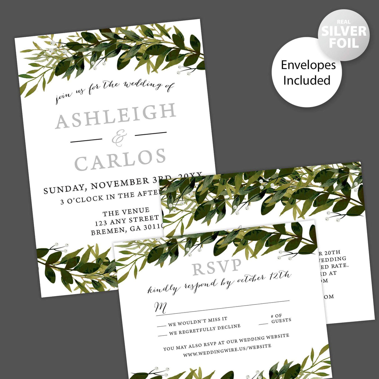 Greenery Arch Foil Invitation - goprintplus