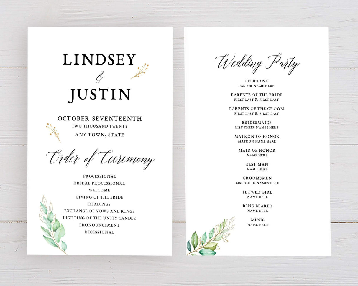 Greenery and Gold Program - goprintplus