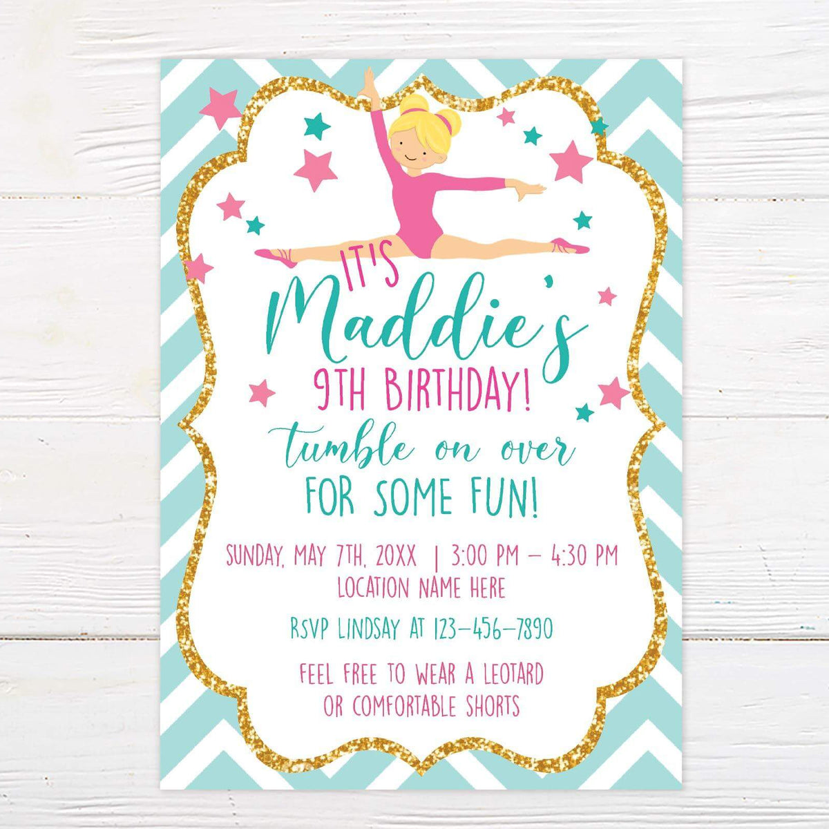 Gymnastics Birthday Invitation | Go Print Plus for Free Printable Gymnastics Birthday Invitations