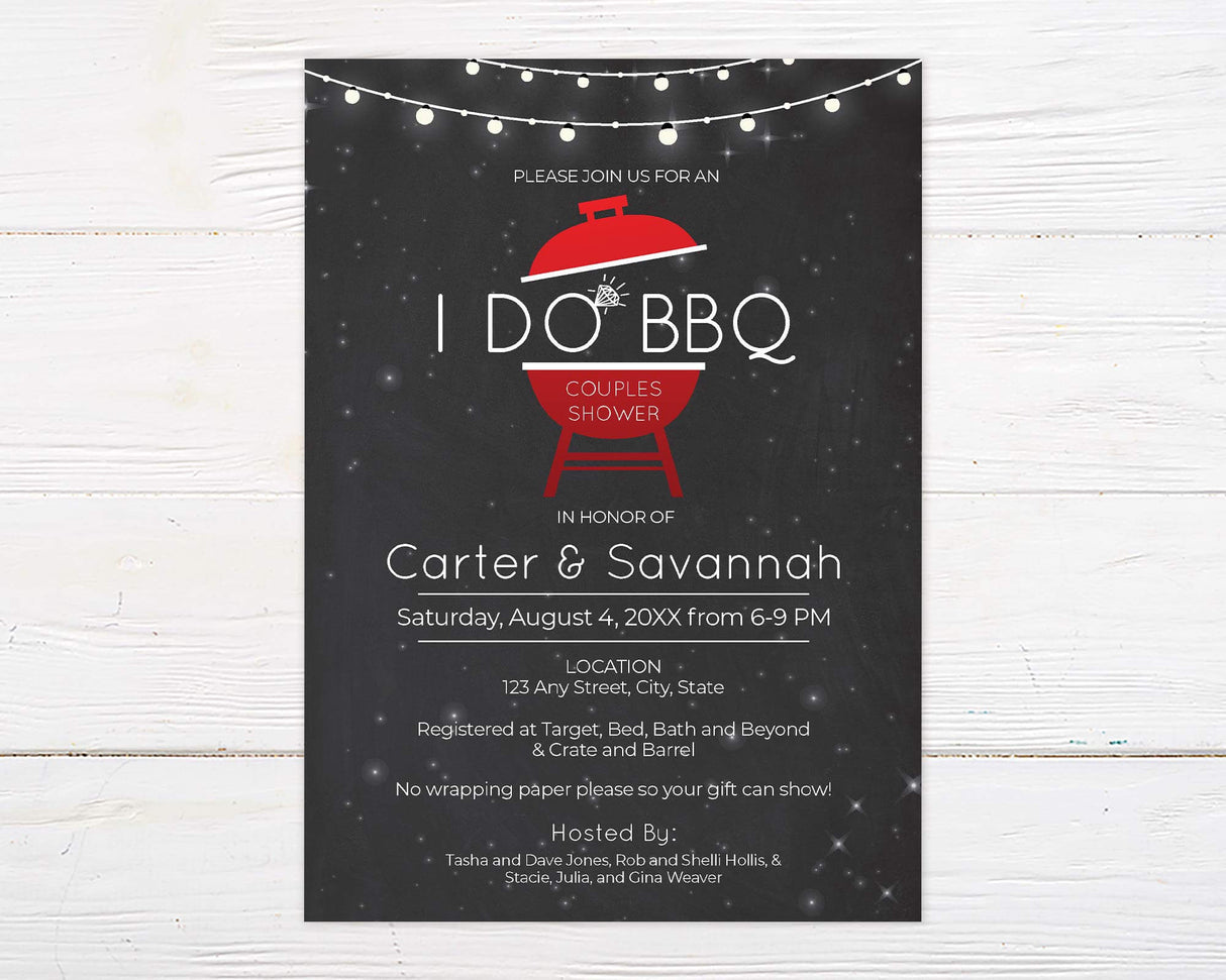Get ready to fire up the grill and have a blast at your next barbecue party! Our "I Do BBQ" invitation sets the tone for a fun and lively outdoor gathering with its colorful design and tempting display of food. Invite your guests to join in on the deliciousness and celebrate with you!