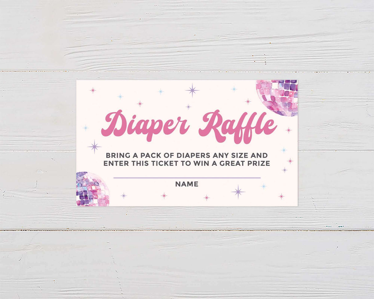 Baby shower diaper raffle ticket in soft pastels with cozy vibes, inviting guests to bring diapers for a chance to win a prize.