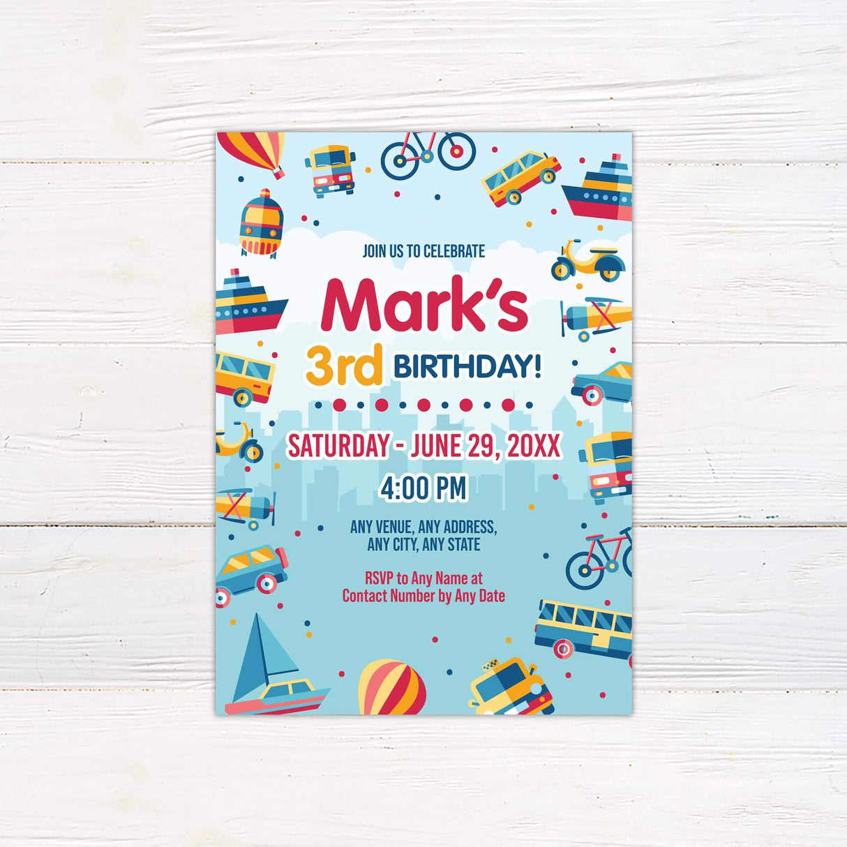 Kids Transportation Invitation