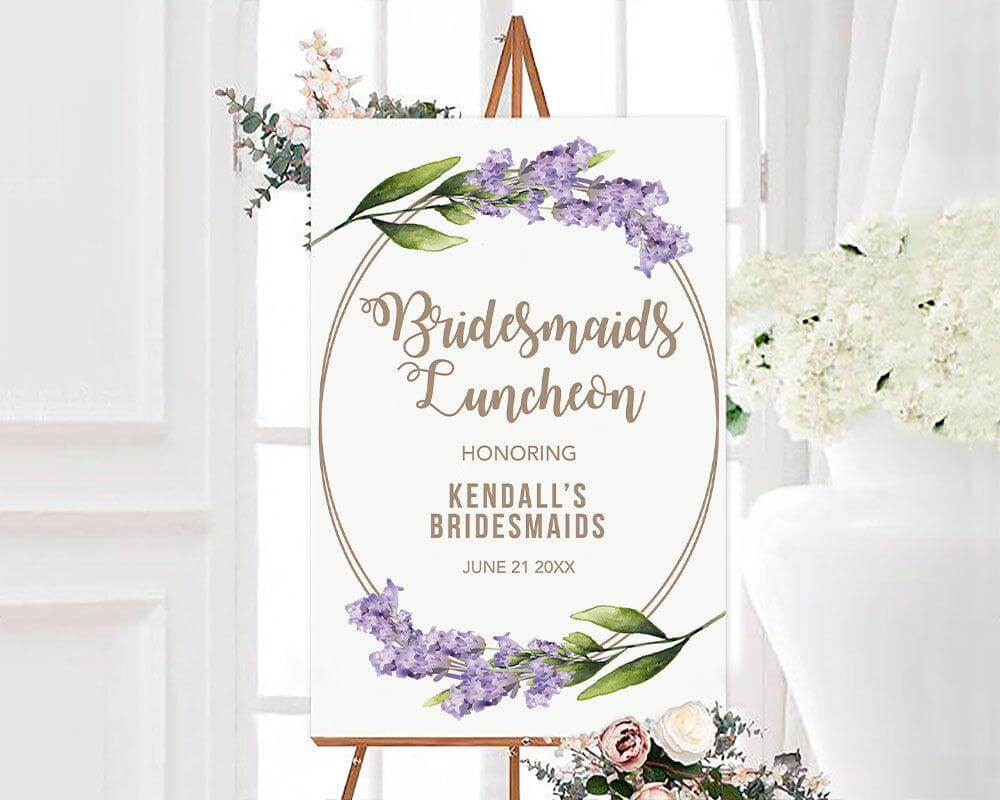 A Lavender Wreath sign with a lavender floral wreath and circular design. The sign features soft purple flowers and elegant lettering.