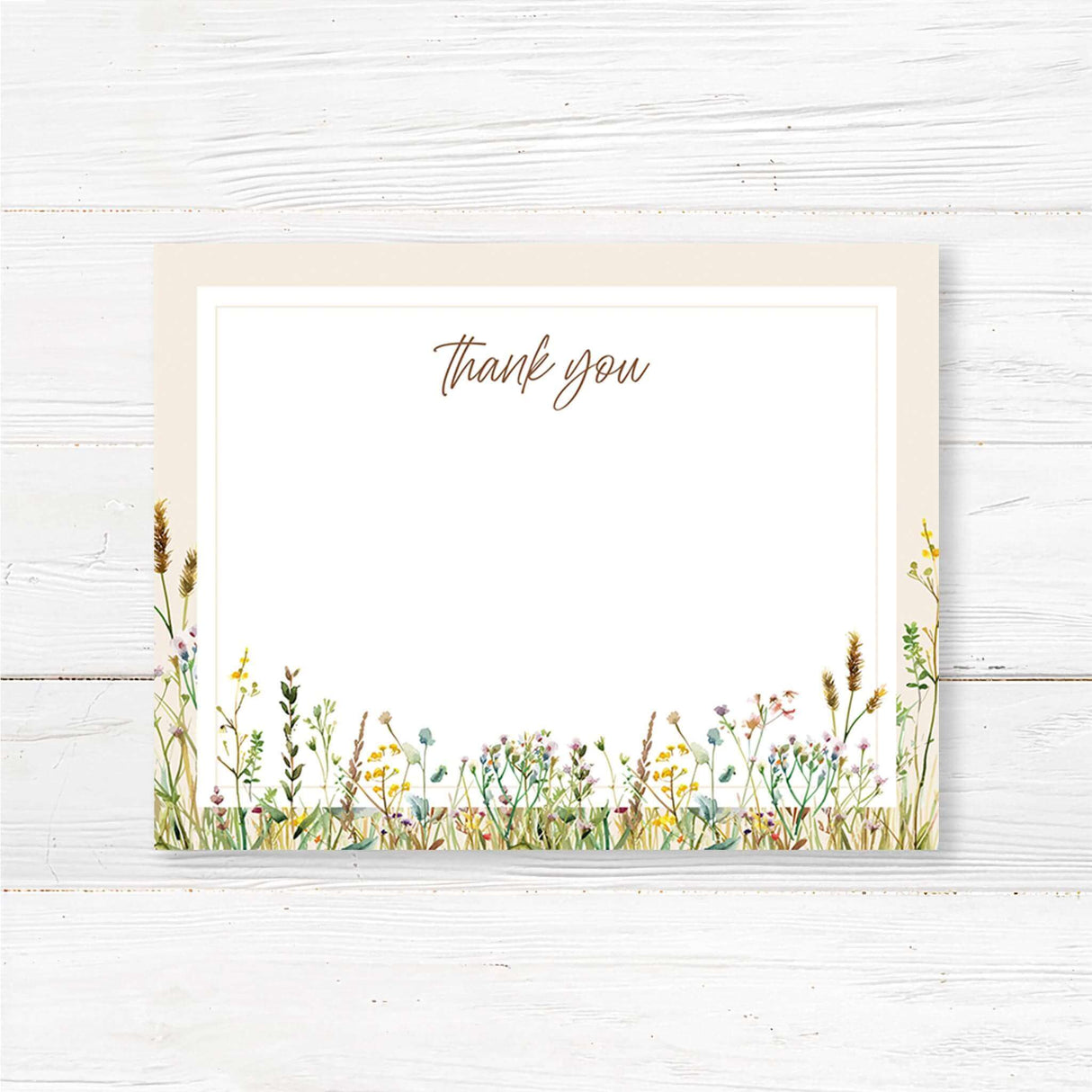 "A minimalist thank you card with a clean, neutral background. The words 'Thank You' are elegantly displayed in a stylish script or serif font at the center. The design may feature subtle decorative elements such as delicate florals, soft watercolor accents, or a simple border. The overall aesthetic is elegant and timeless, suitable for expressing gratitude after a baby shower or special occasion."
