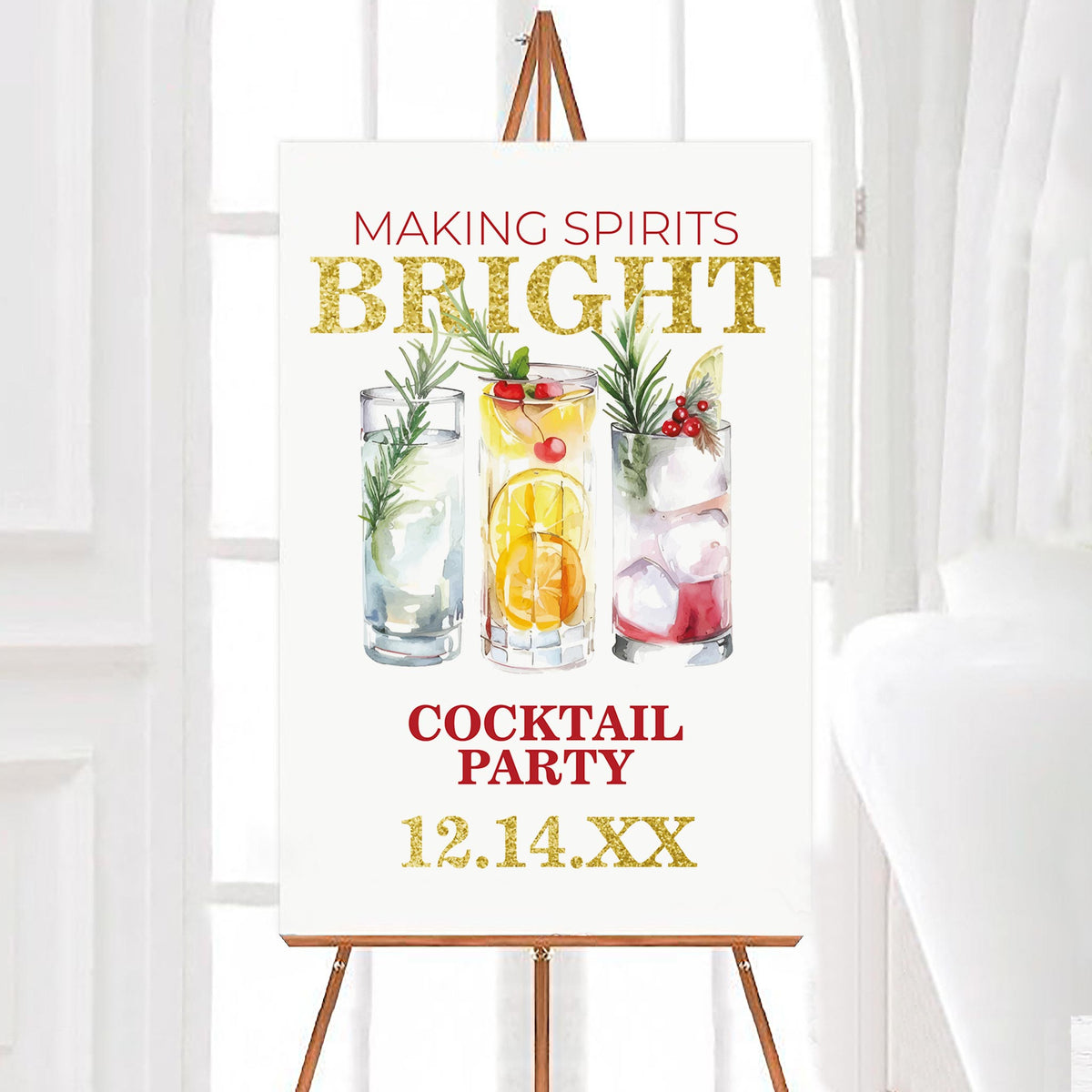 Bright and Bubbly Christmas Cocktail Party Welcome Sign
