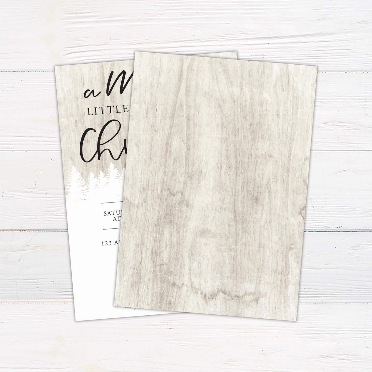 A Christmas party invitation with festive text and seasonal artwork. The design has a cheerful holiday theme with a simple, modern layout. - back side.