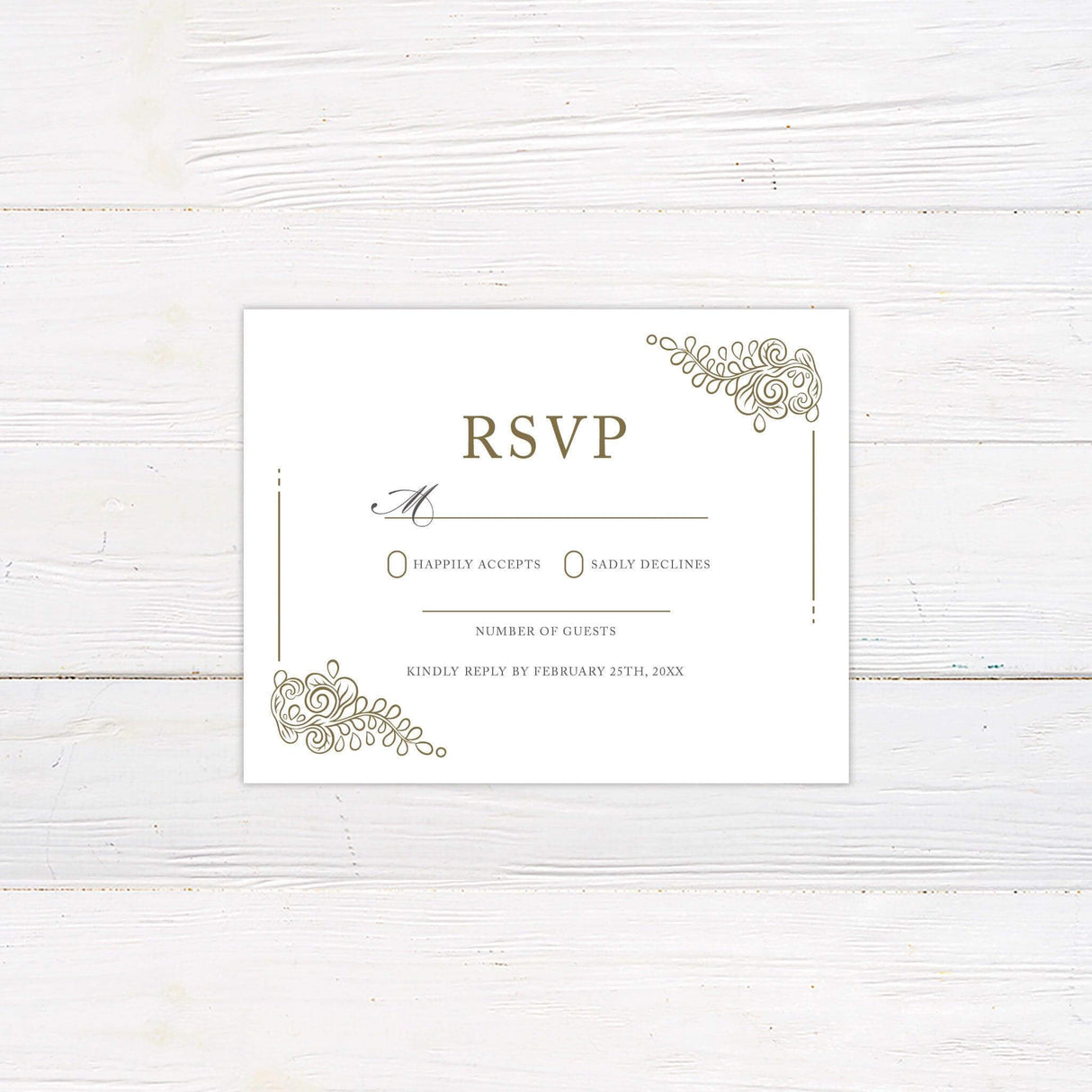 Minimal Vintage Floral Leaves RSVP - goprintplus