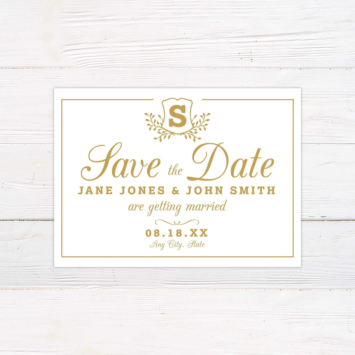 Monogram Shield Save The Date - goprintplus