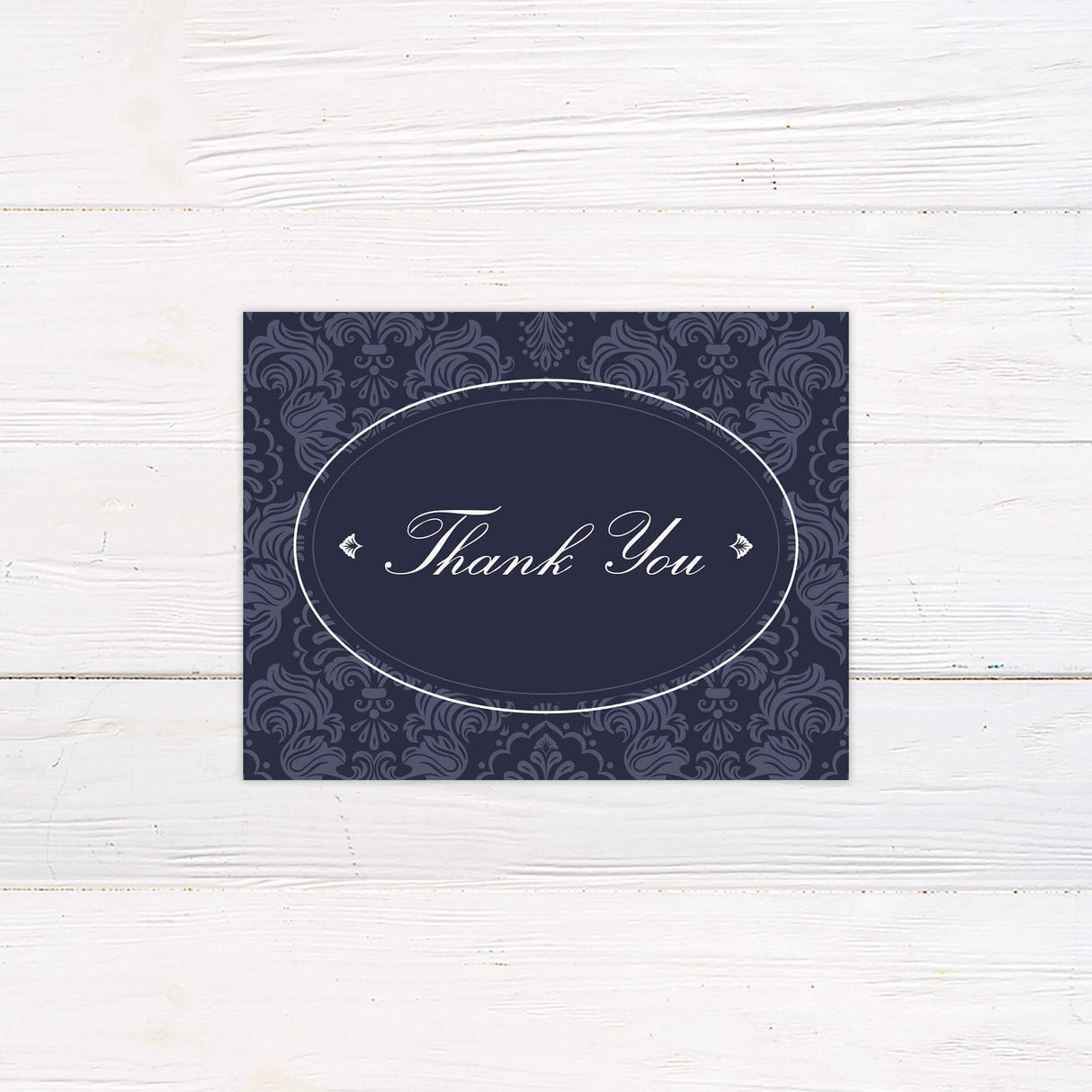 Navy Damask Thank You Card - goprintplus