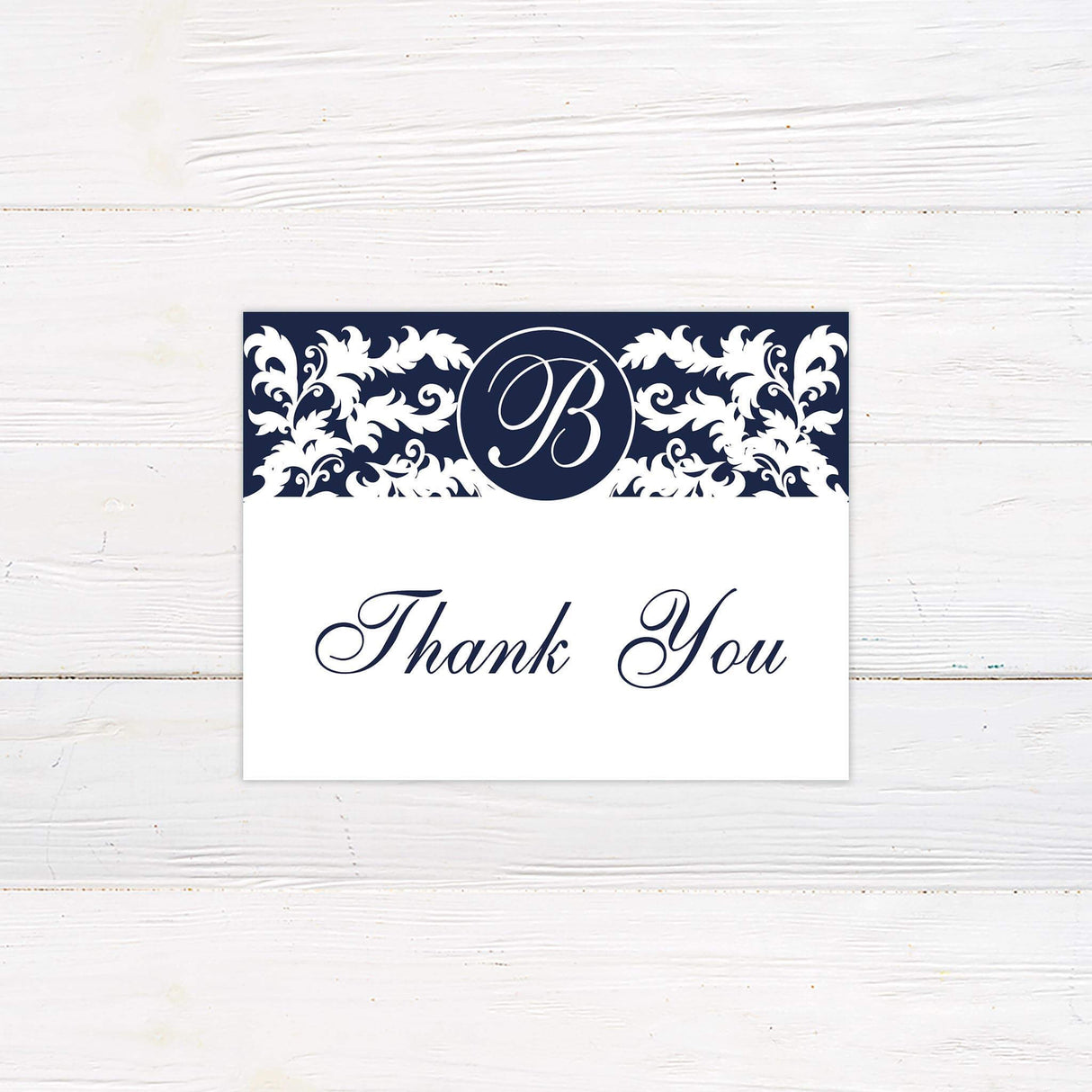 Navy Monogram Thank You Card - goprintplus