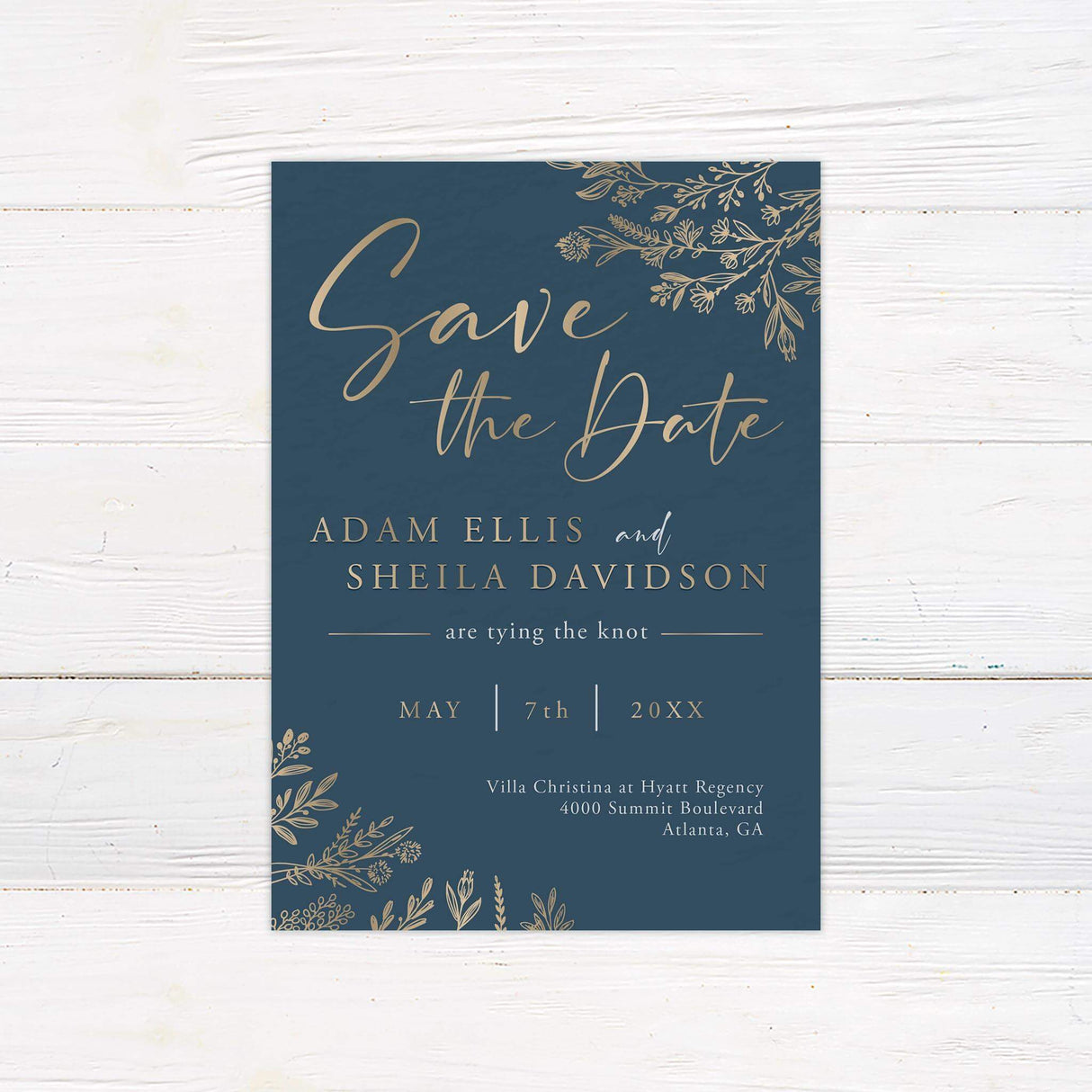 Navy and Gold Save The Date - goprintplus