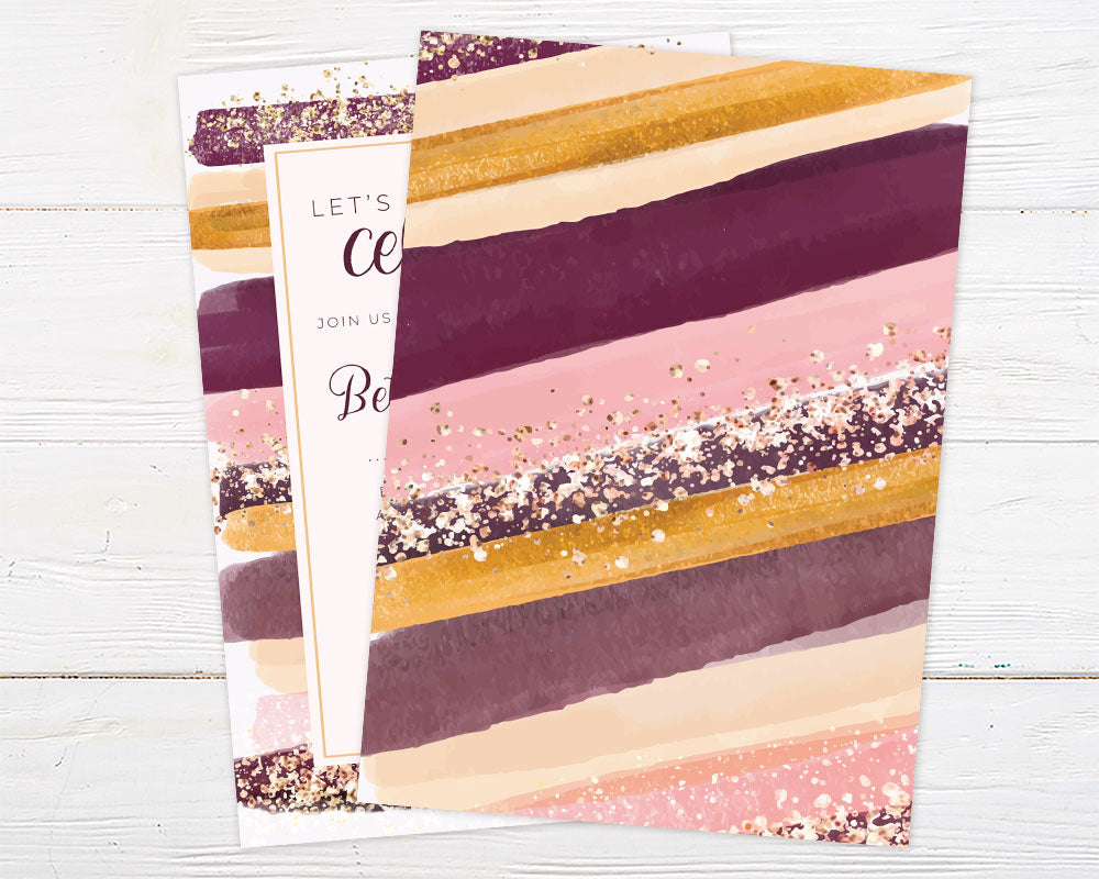 Painted Glitter party invitation with burgundy, blush, and gold brushstrokes for a chic and modern event celebration.