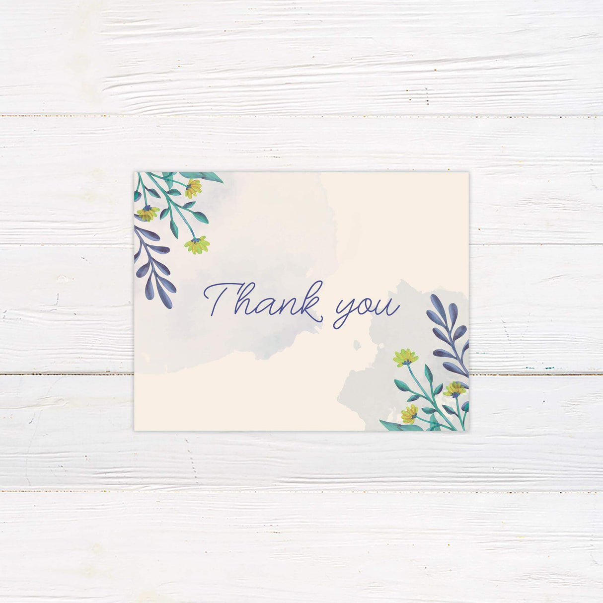 Thank you card with colorful watercolor flower illustrations and handwritten-style text for a cheerful finish.