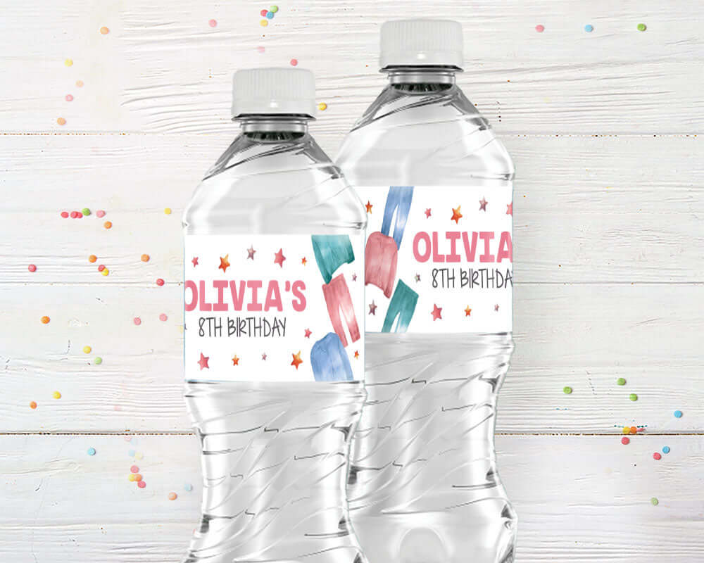 Etiquetas para botellas de agua para fiestas de pijamas