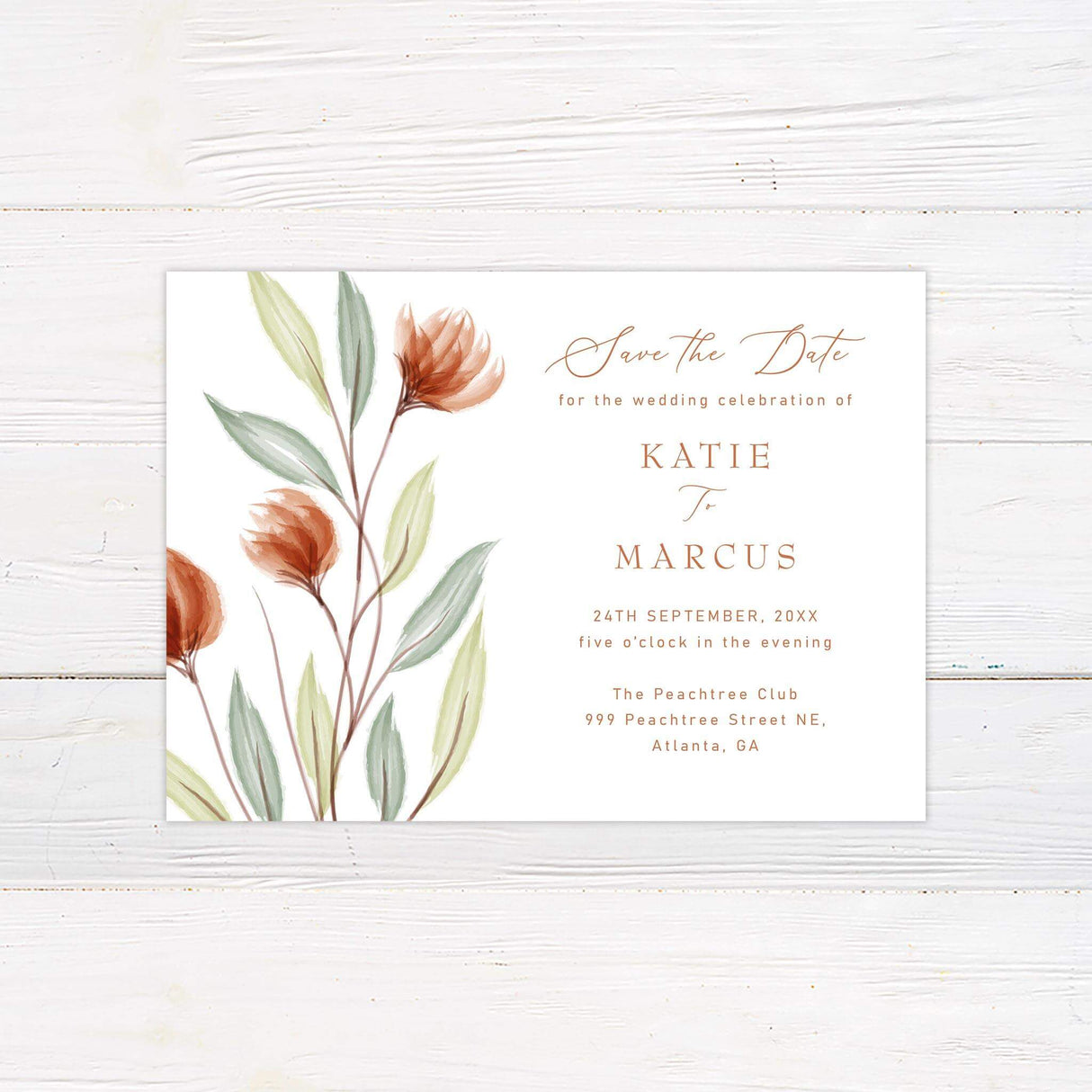 Peach Minimalist Floral Save The Date - goprintplus