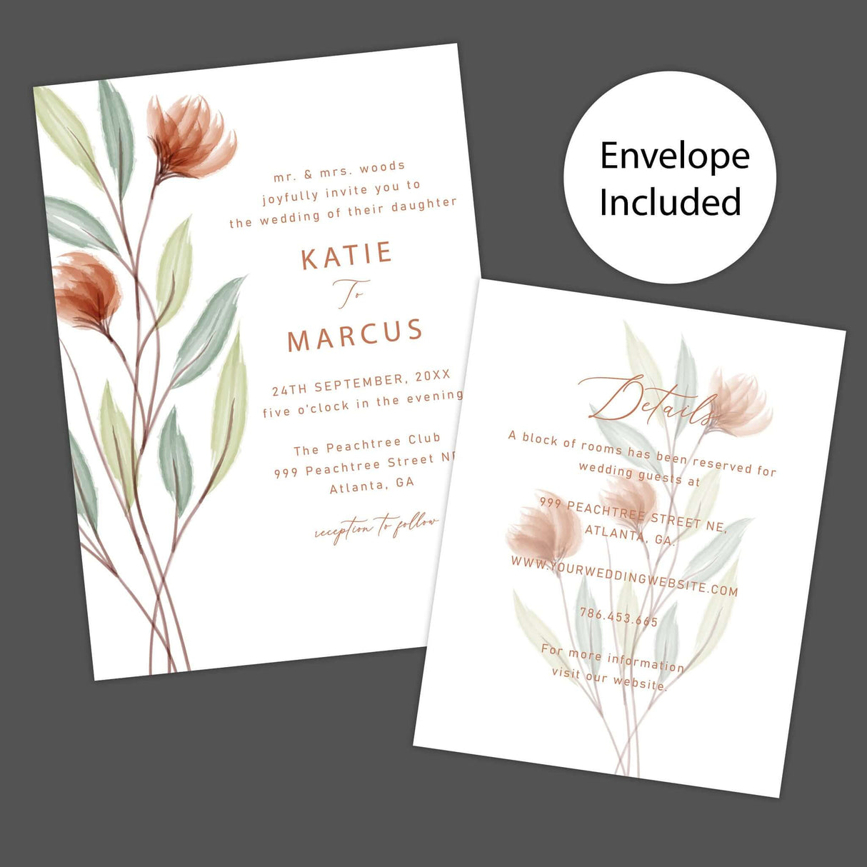 Pfirsichfarbene minimalistische Blumeneinladung