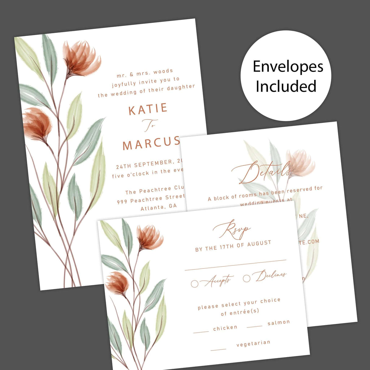 Pfirsichfarbene minimalistische Blumeneinladung