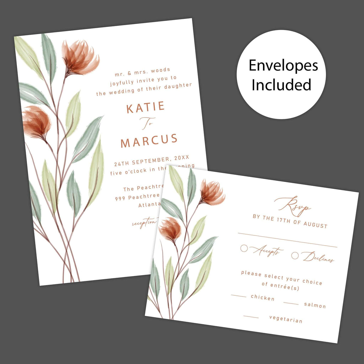 Pfirsichfarbene minimalistische Blumeneinladung