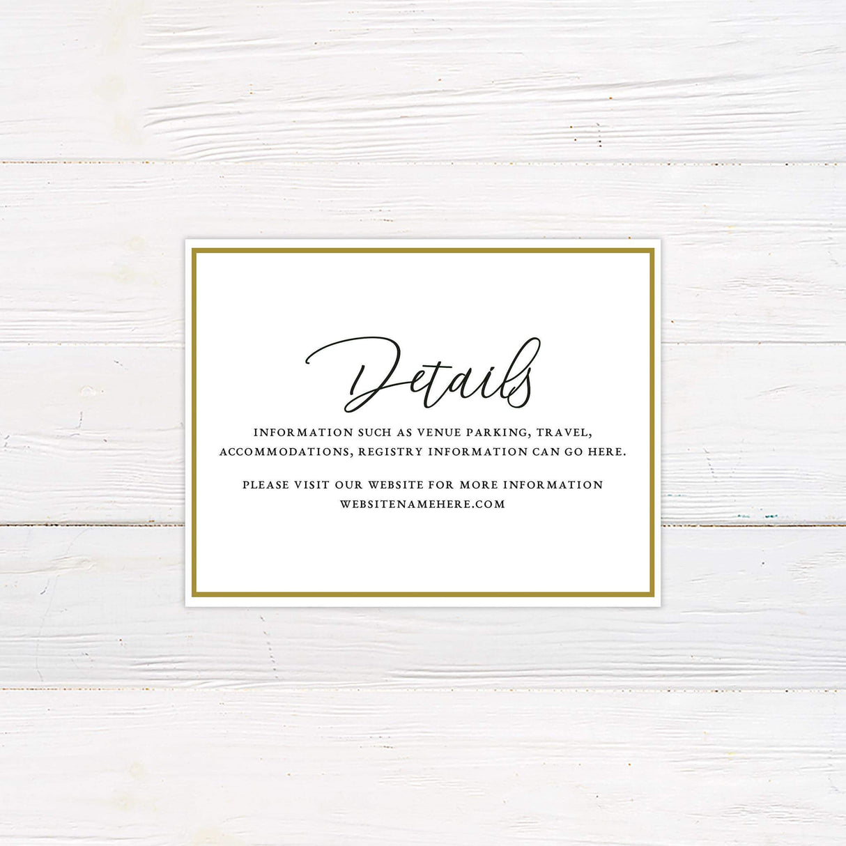 Peony Dream Invitation simple matching Detail Card with gold border and clear modern type layout