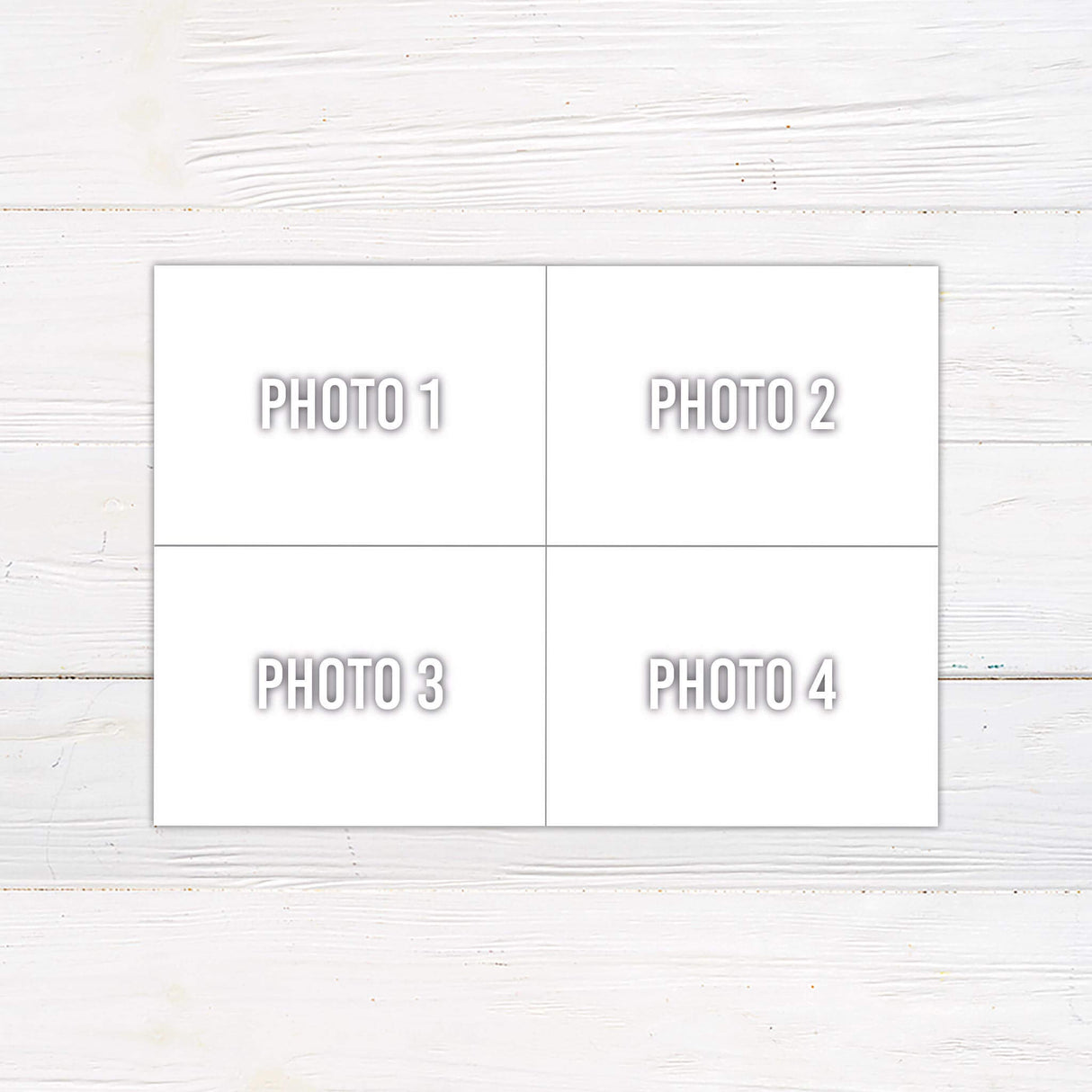 Template for Christmas Photo Card with four photo placeholders on back side