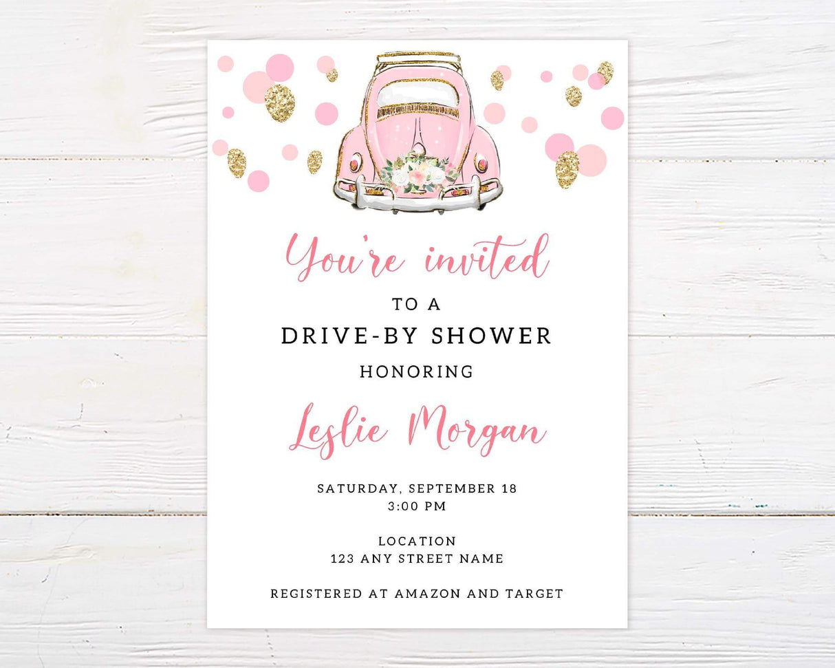 Pink Car Shower Invitation - goprintplus