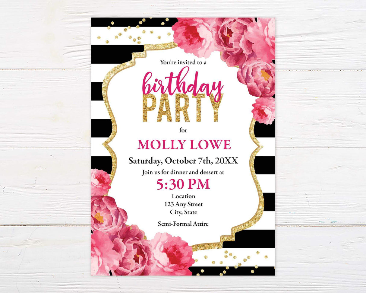 Pink Peonies Birthday Invitation - goprintplus