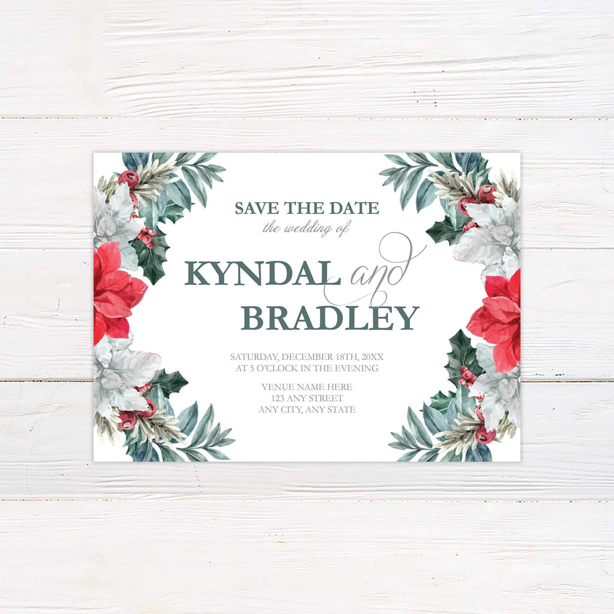 Poinsettia Wreath Save The Date - goprintplus