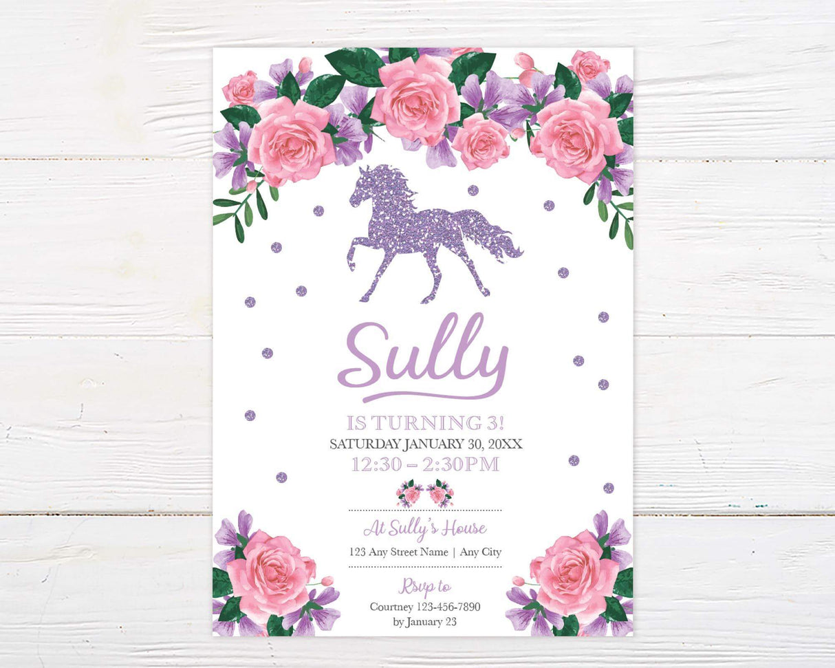 Purple Horse Birthday Invitation - goprintplus
