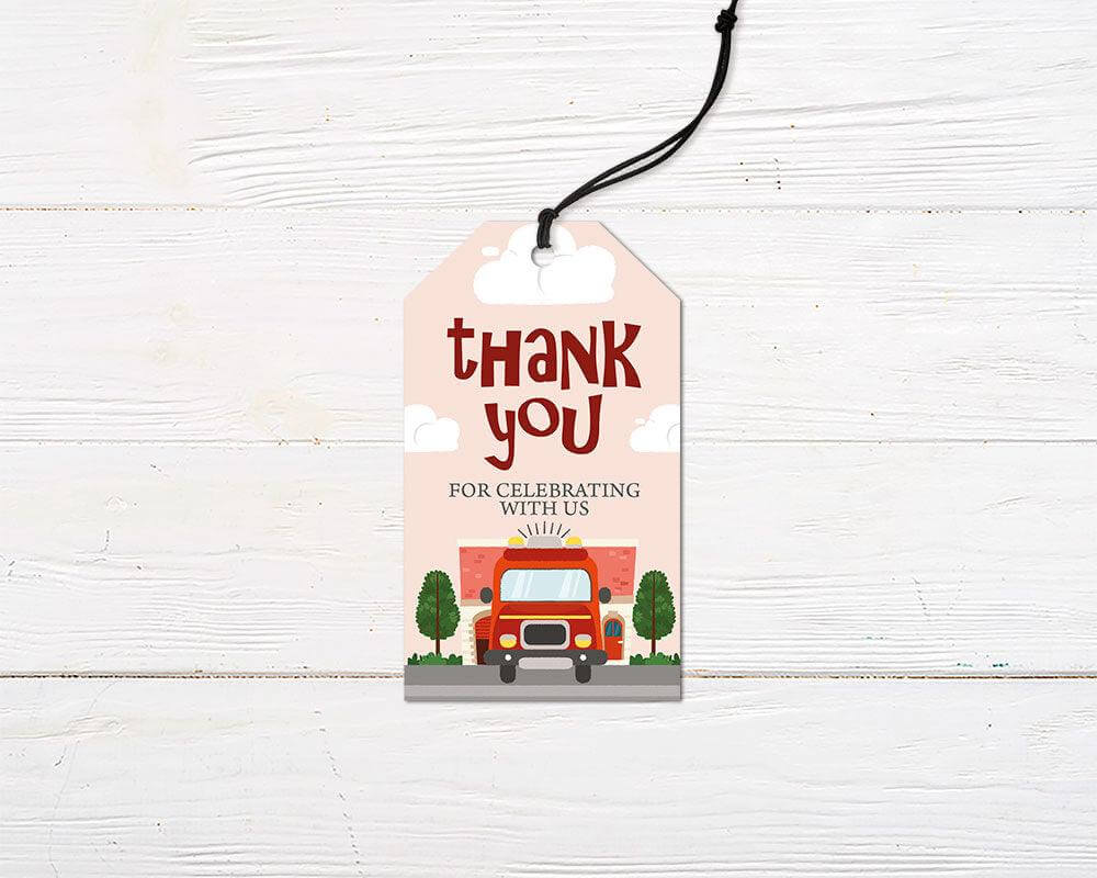 Red Fire Truck Favor Tag - goprintplus
