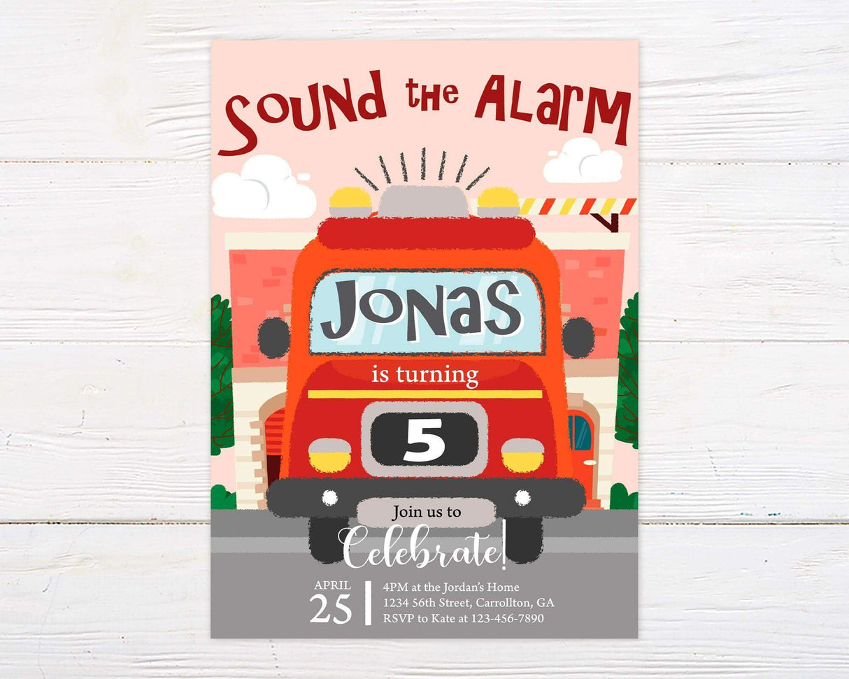 Red Fire Truck Invitation - goprintplus