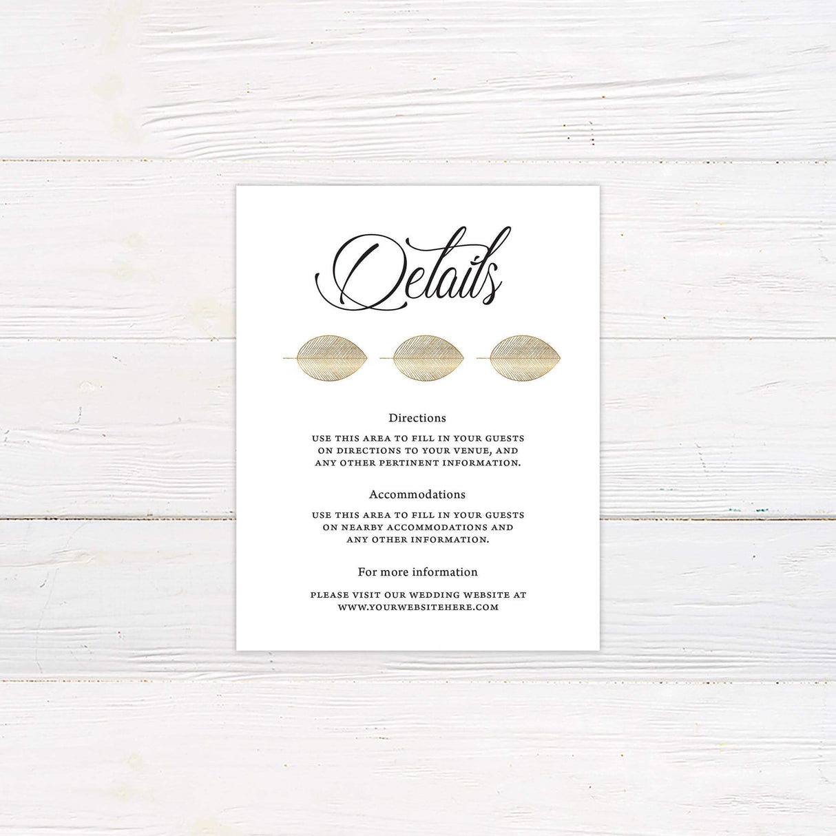 Coordinating detail card with modern black and white design, ideal for schedule or travel information.