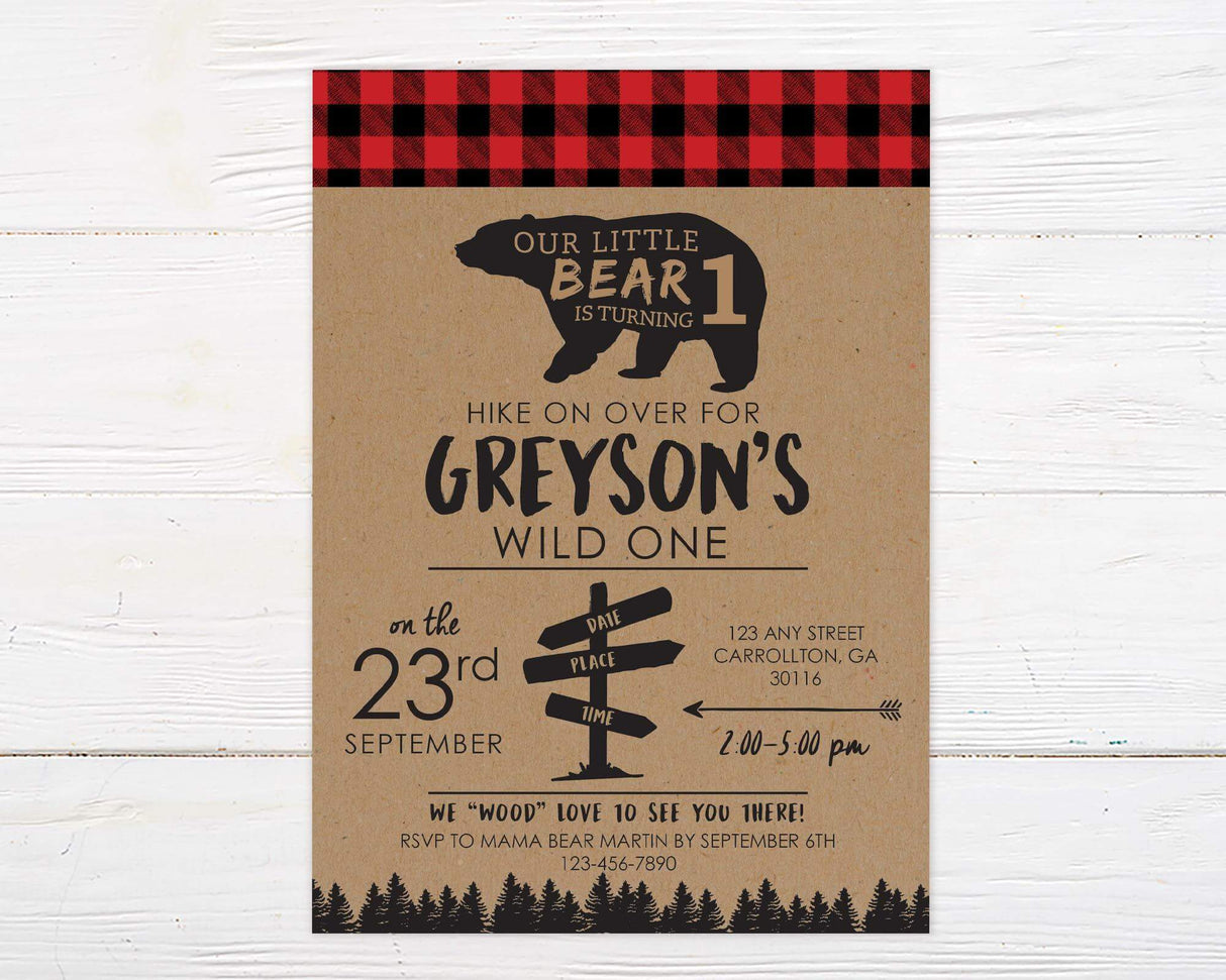Rustic Bear Birthday Invitation - goprintplus