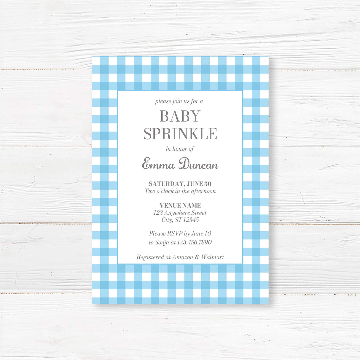 Rustic Gingham Baby Shower Invitation – Buffalo Check Printed Baby Shower Card