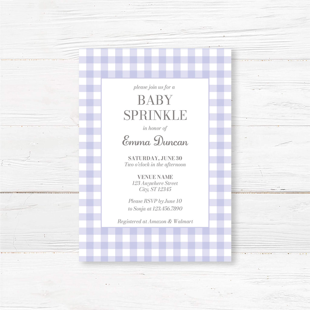 Rustic Gingham Baby Shower Invitation – Buffalo Check Printed Baby Shower Card
