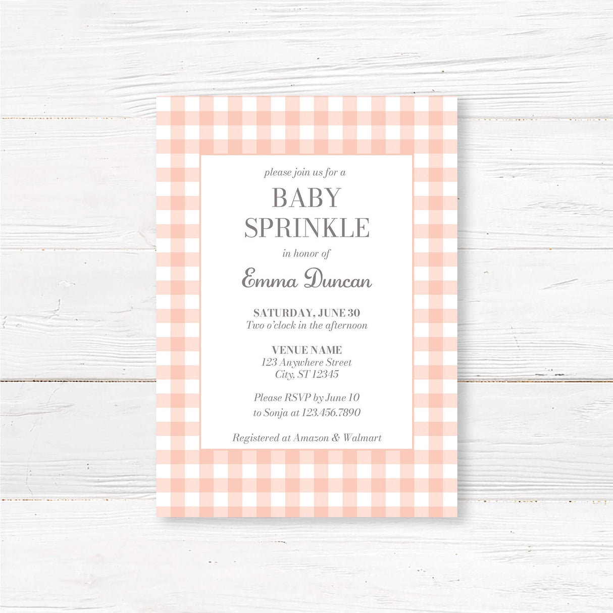 Rustic Gingham Baby Shower Invitation – Buffalo Check Printed Baby Shower Card
