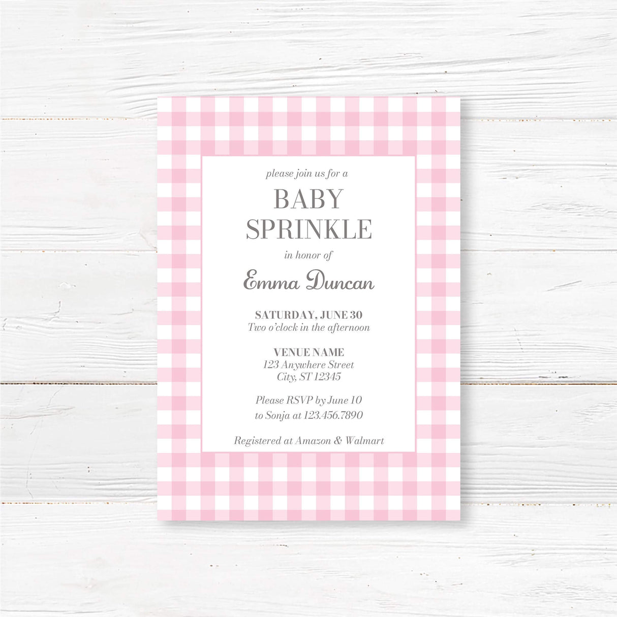 Rustic Gingham Baby Shower Invitation – Buffalo Check Printed Baby Shower Card