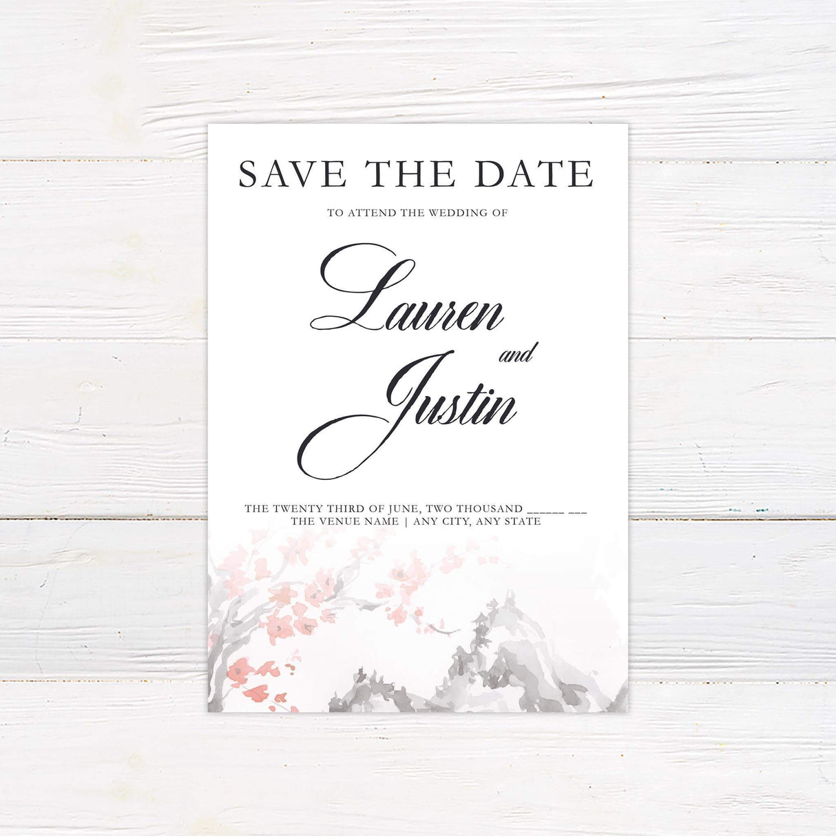 Serene Mountainside Save The Date - goprintplus