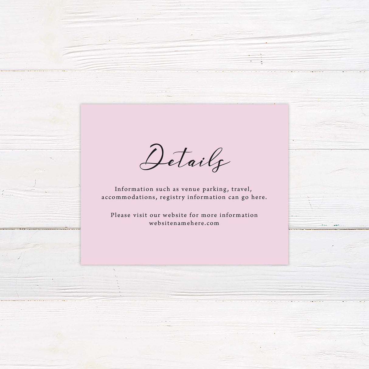 Details insert card with matching font and background color