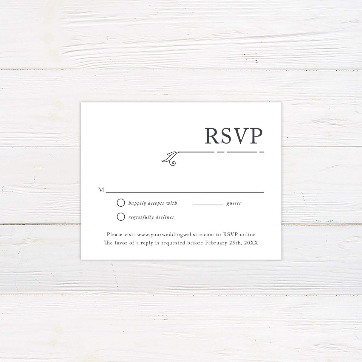 Minimalist rsvp card with thin line accents and clean typography on white background