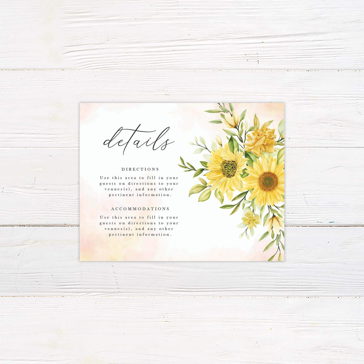 Detail insert with sunflower motif and elegant script