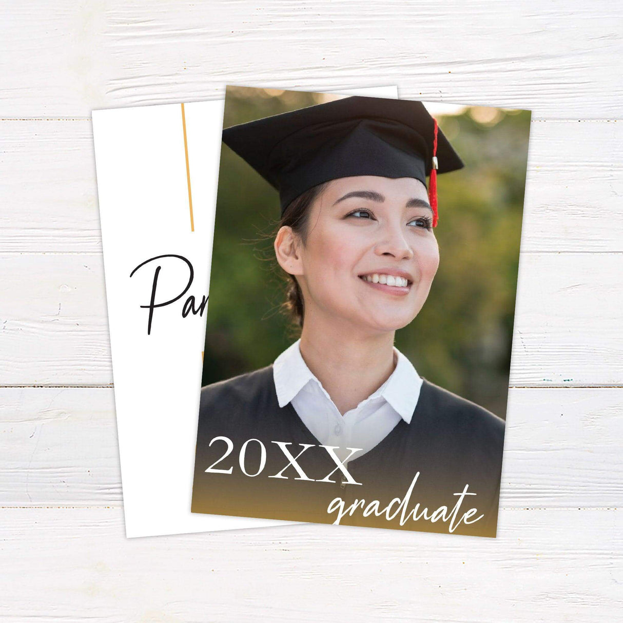 Elegant and minimalist graduation invitation featuring a tassel illustration and customizable text. Perfect for celebrating your graduate in style. Photo Back.