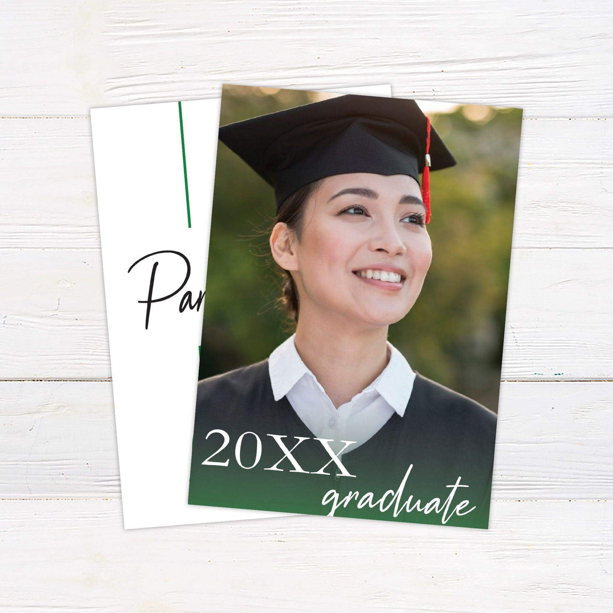 Elegant and minimalist graduation invitation featuring a tassel illustration and customizable text. Perfect for celebrating your graduate in style. Photo Back.
