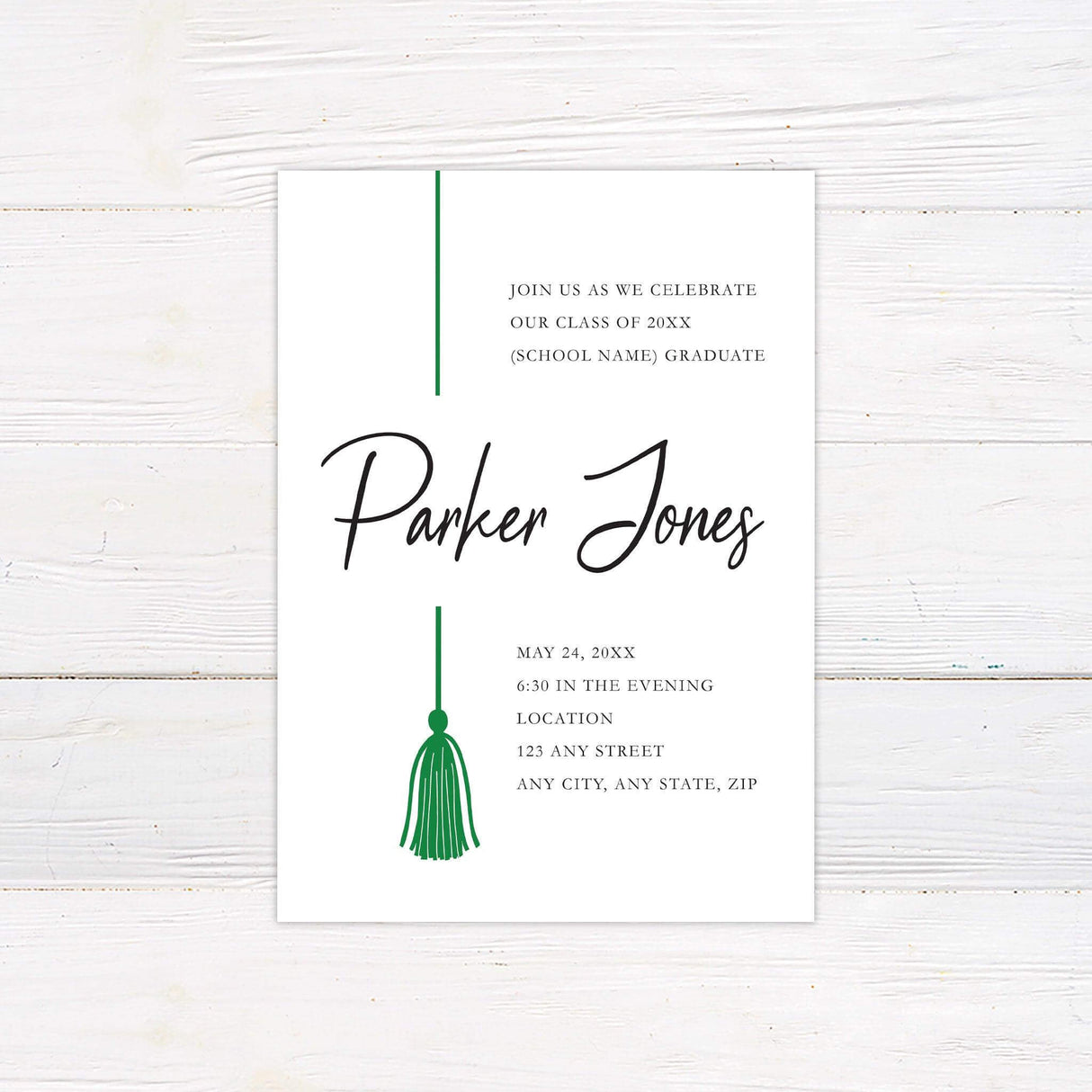 Elegant and minimalist graduation invitation featuring a tassel illustration and customizable text. Perfect for celebrating your graduate in style.