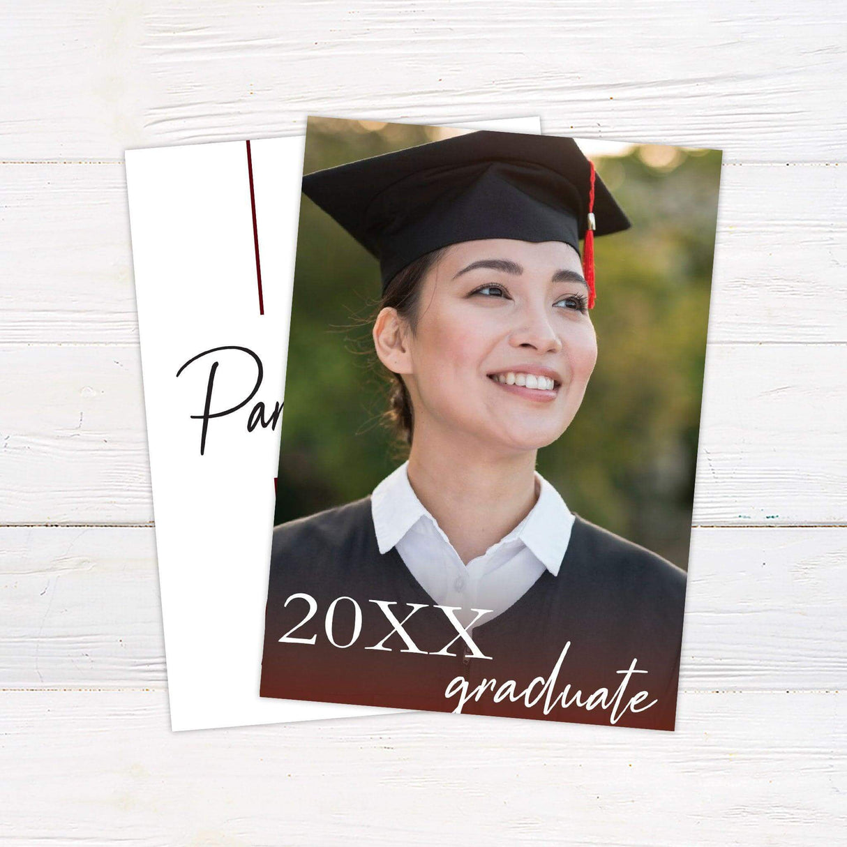 Elegant and minimalist graduation invitation featuring a tassel illustration and customizable text. Perfect for celebrating your graduate in style. Photo Back.