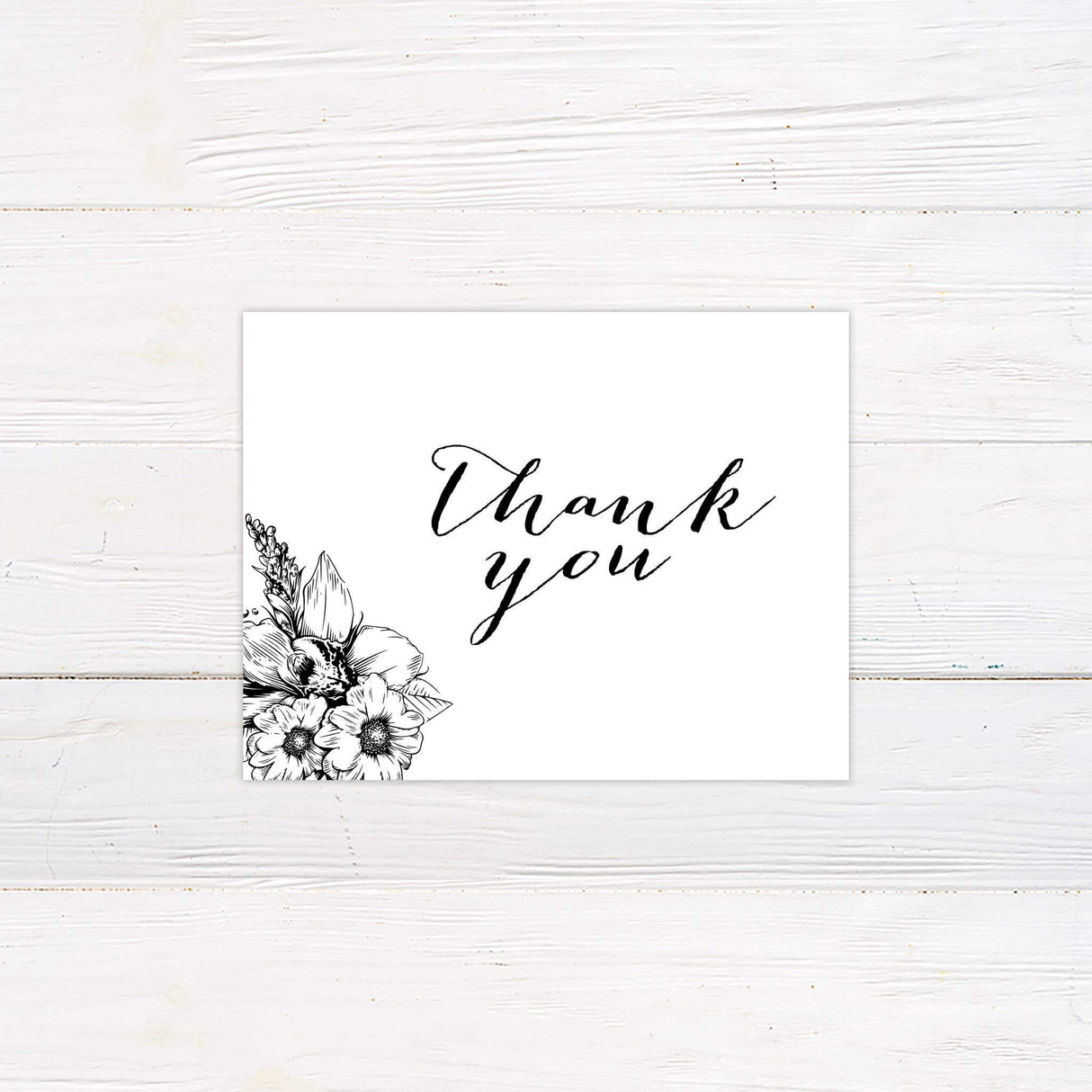 Matching thank you card with formal serif fonts and floral illustrations from the Simply Elegant invitation suite.