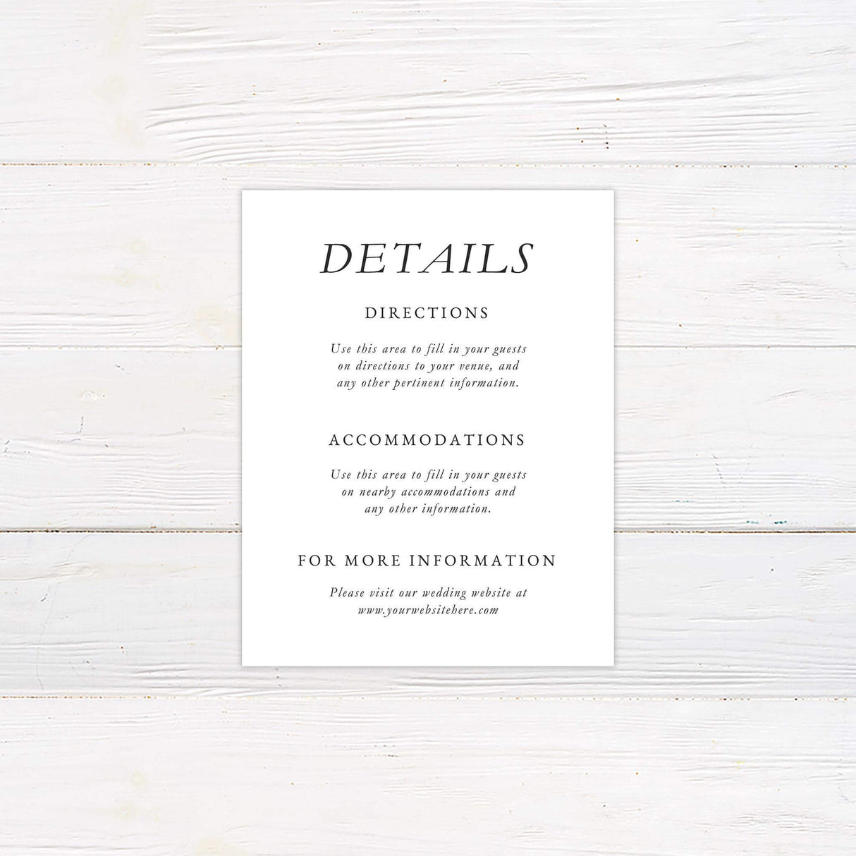 Modern detail card with slanted script title and minimalist serif layout from the Slanted Script suite.