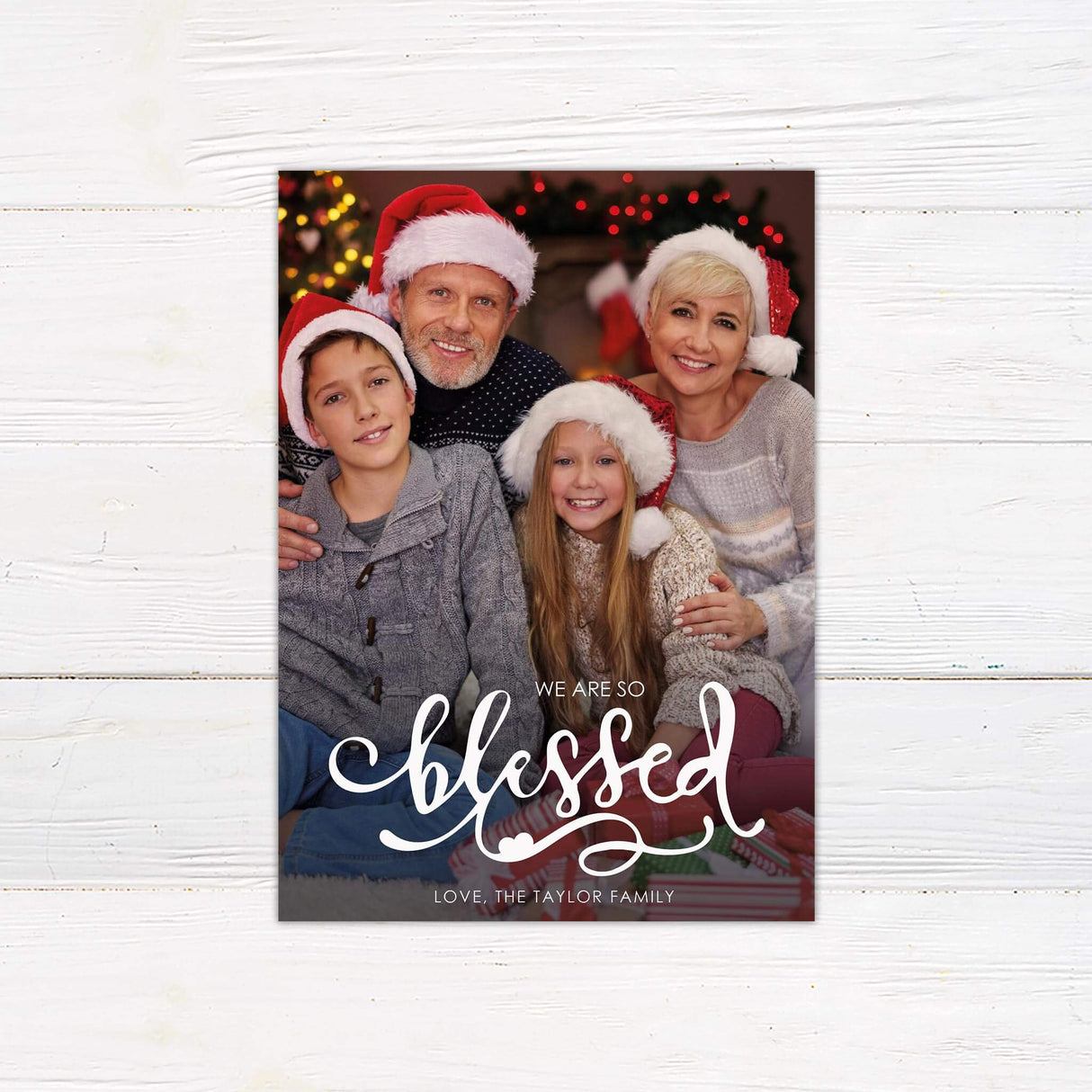 Customizable holiday photo card with “We Are So Blessed” message and interchangeable family image