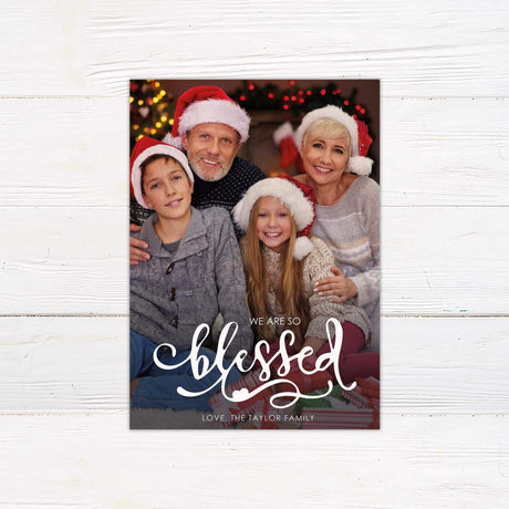 Customizable holiday photo card with “We Are So Blessed” message and interchangeable family image